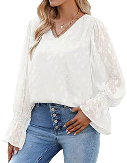 Long Sleeve Chiffon Lace Flare Sleeve Top