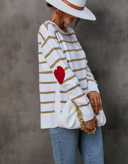 Heart Pattern Striped Style Sweater