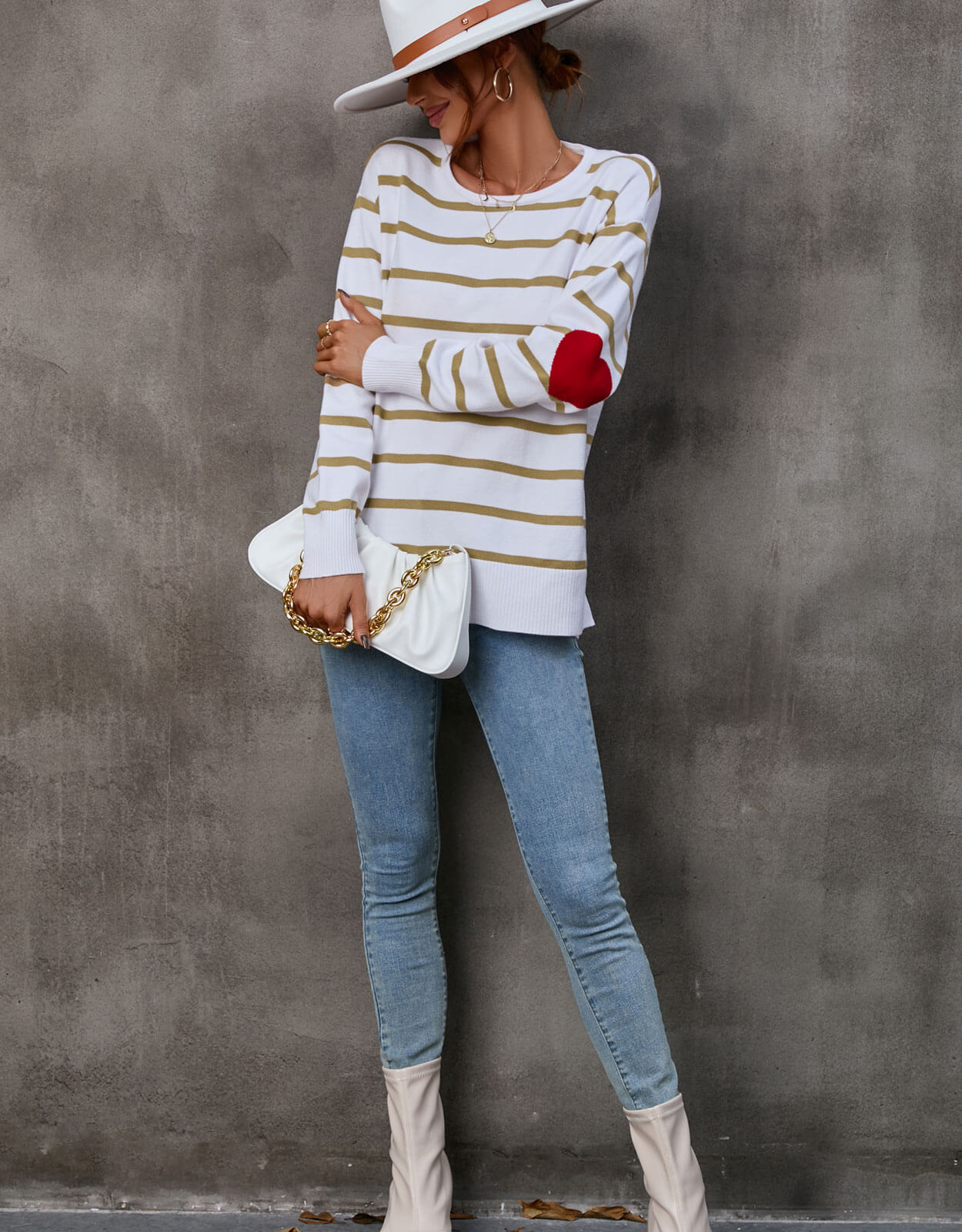 Heart Pattern Striped Style Sweater