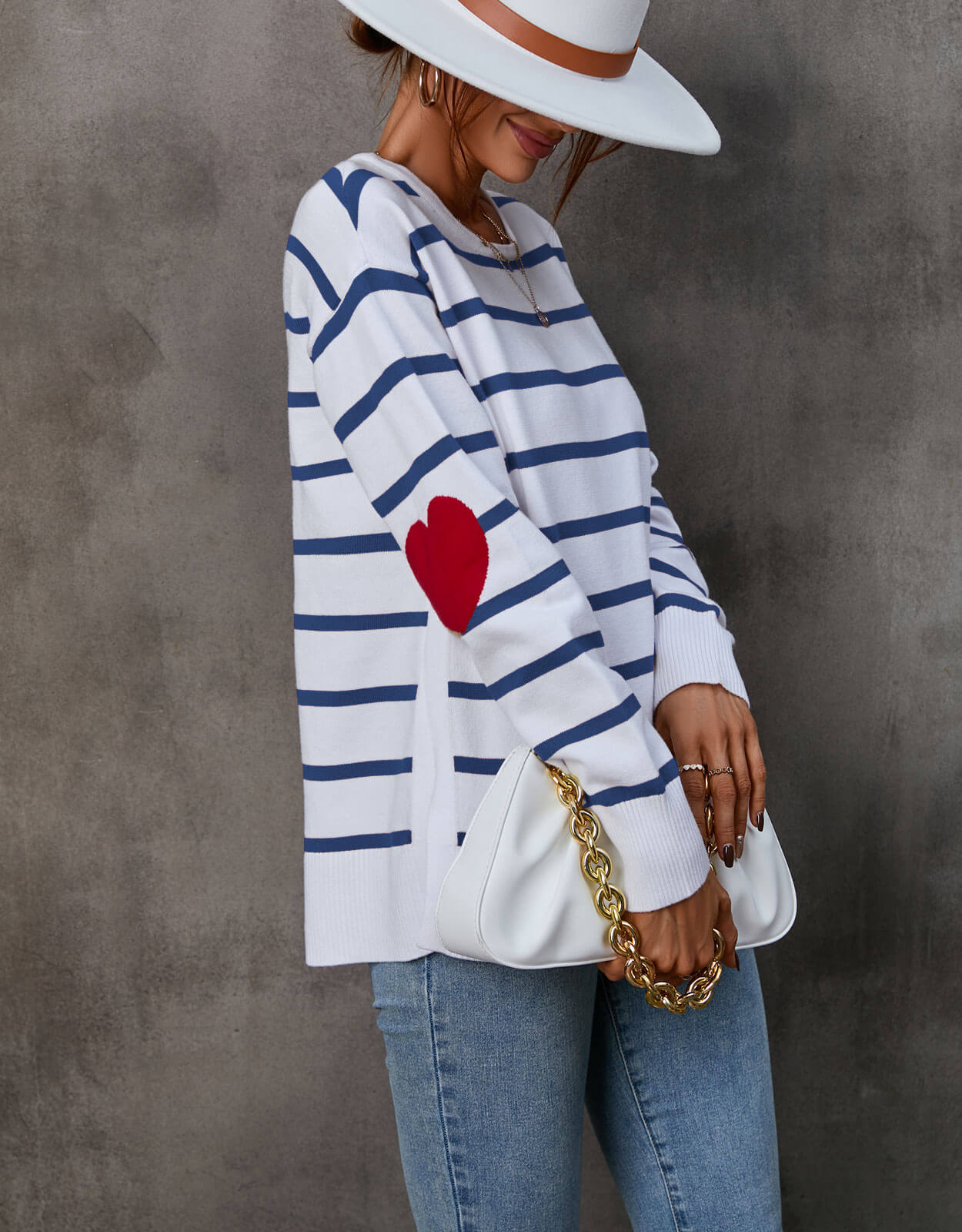 Heart Pattern Striped Style Sweater