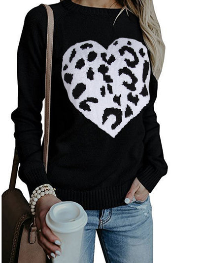 Lepord Print Sweater Womans Cute Pullover