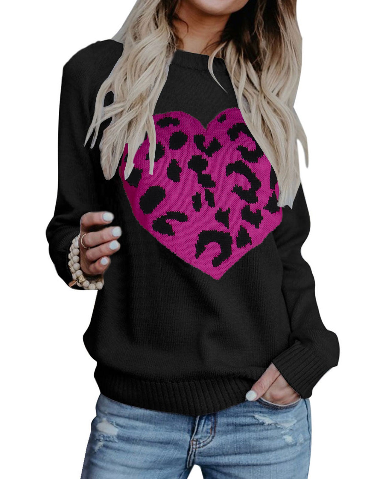 Lepord Print Sweater Womans Cute Pullover