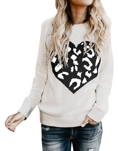 Lepord Print Sweater Womans Cute Pullover