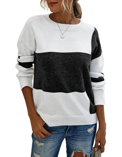 Cute Pullovers Sweater with Stitching Color