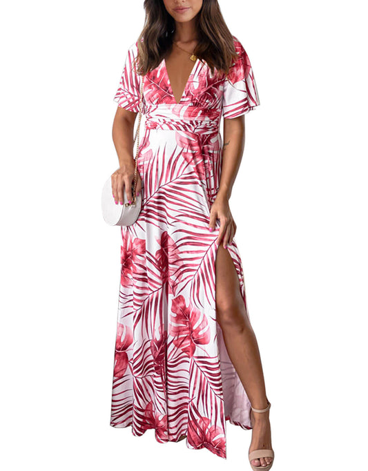 Summer Dresses for Women Tropical Leaf Print Maxi Dress