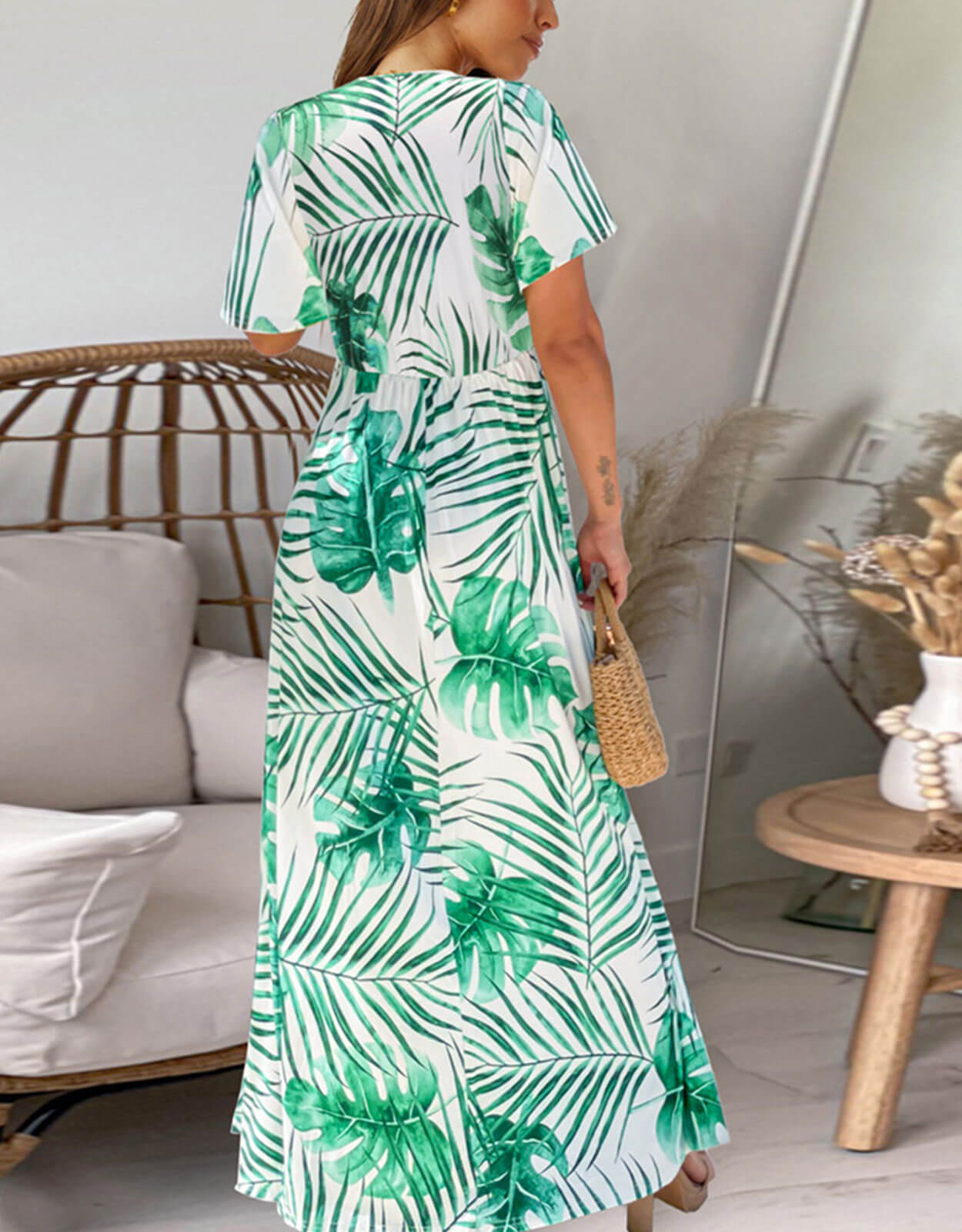 Summer Dresses for Women Tropical Leaf Print Maxi Dress