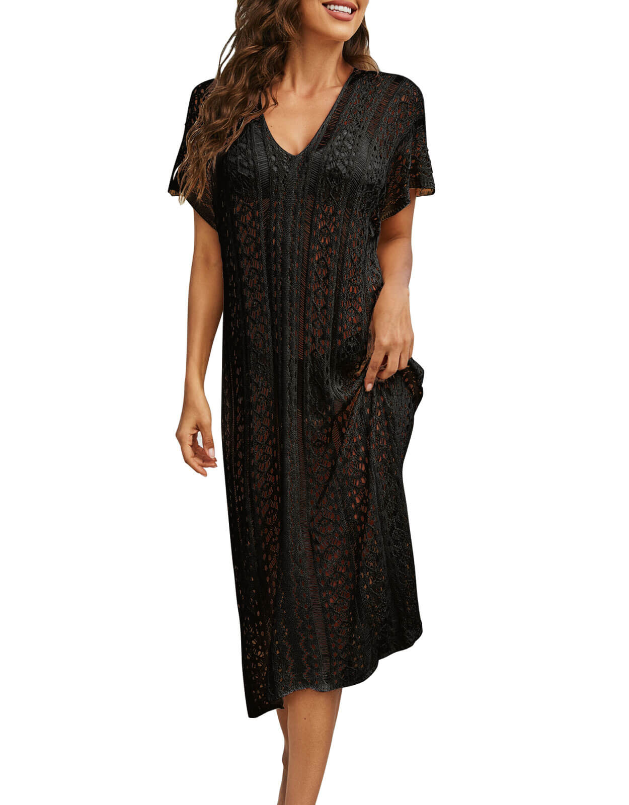 Swimsuit Cover Up for Women Summer V-Neck Crochet Beach Coverup