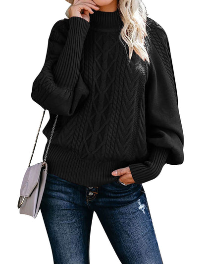 Mid Neck Loose Knit Solid Color Sweater