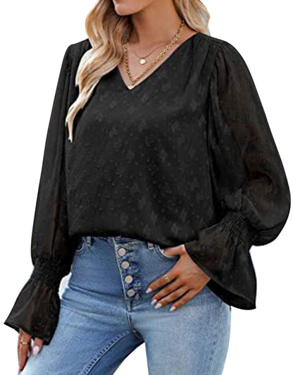 Long Sleeve Chiffon Lace Flare Sleeve Top