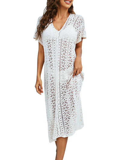 Swimsuit Cover Up for Women Summer V-Neck Crochet Beach Coverup