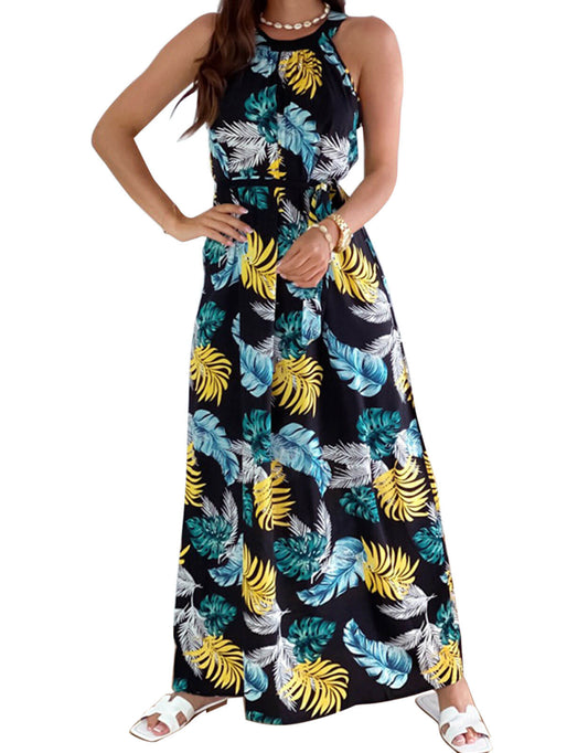 Summer Dresses for Women Halter Sleeveless Print Maxi Dress