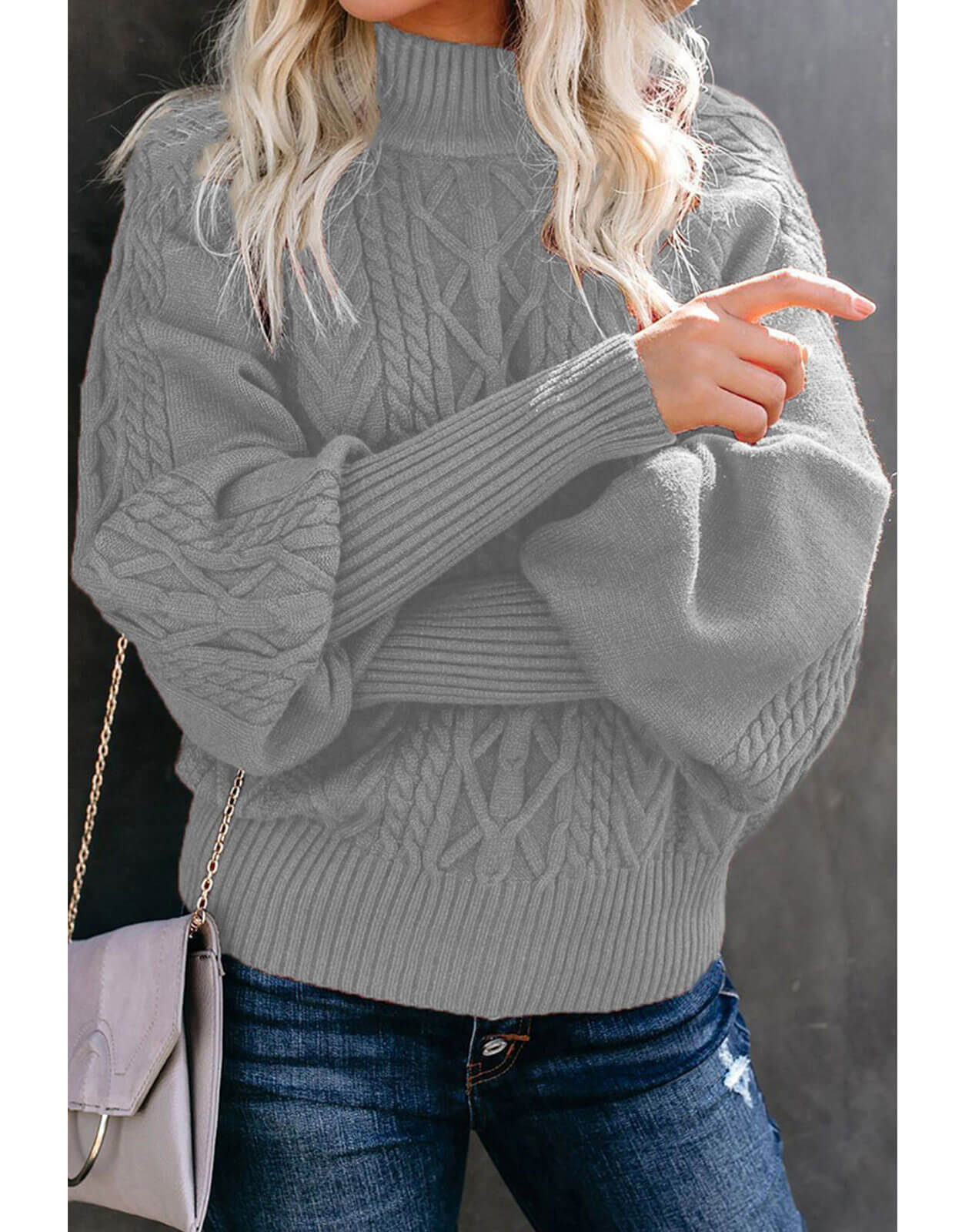 Mid Neck Loose Knit Solid Color Sweater