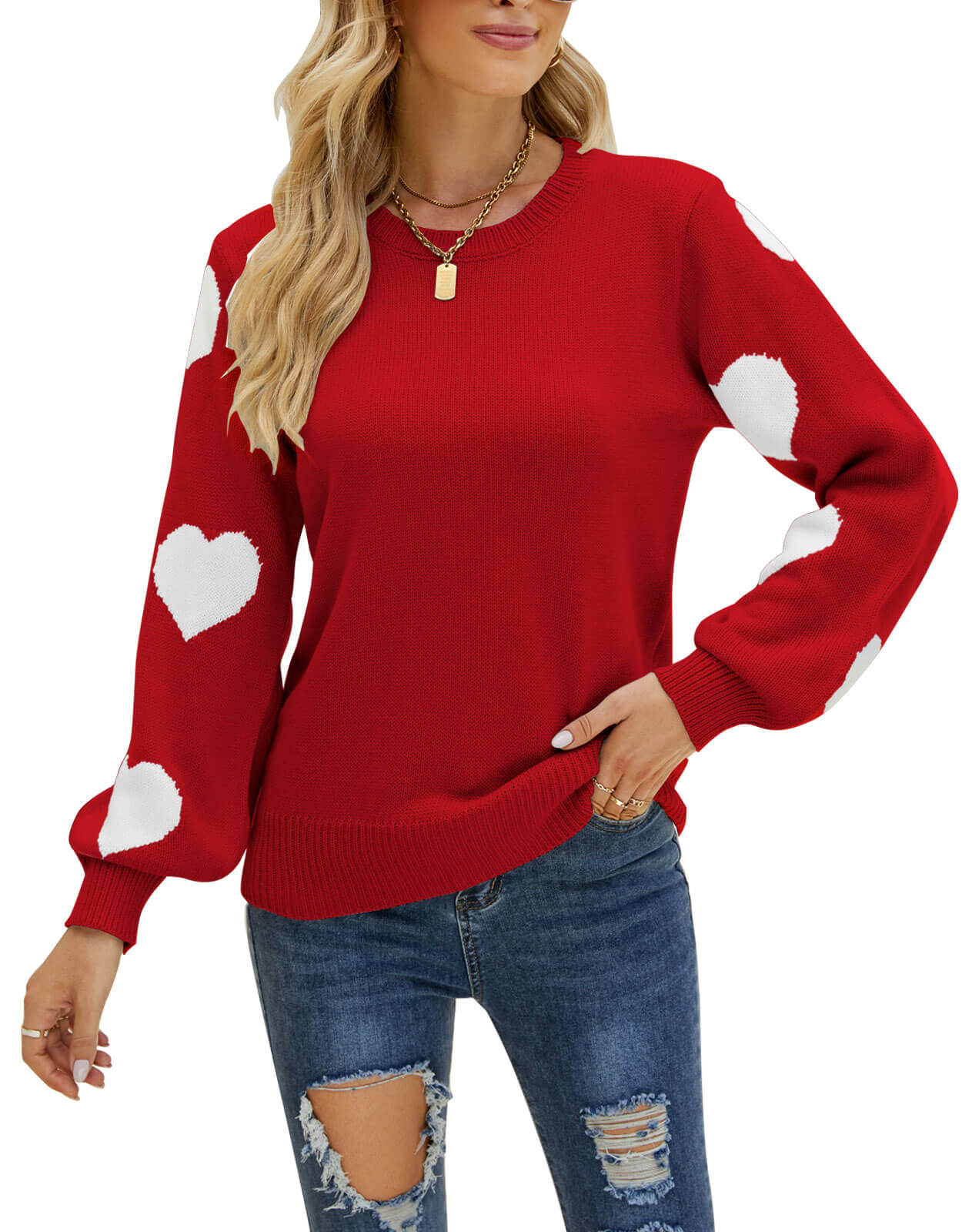 Shermie Cute Heart Knitted Sweaters Pullover