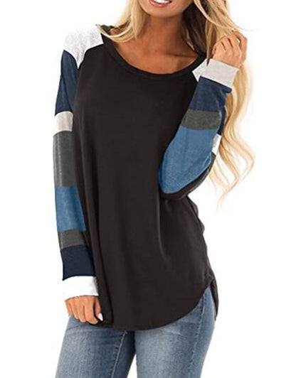 Women Striped Round Neck Long Sleeve Top