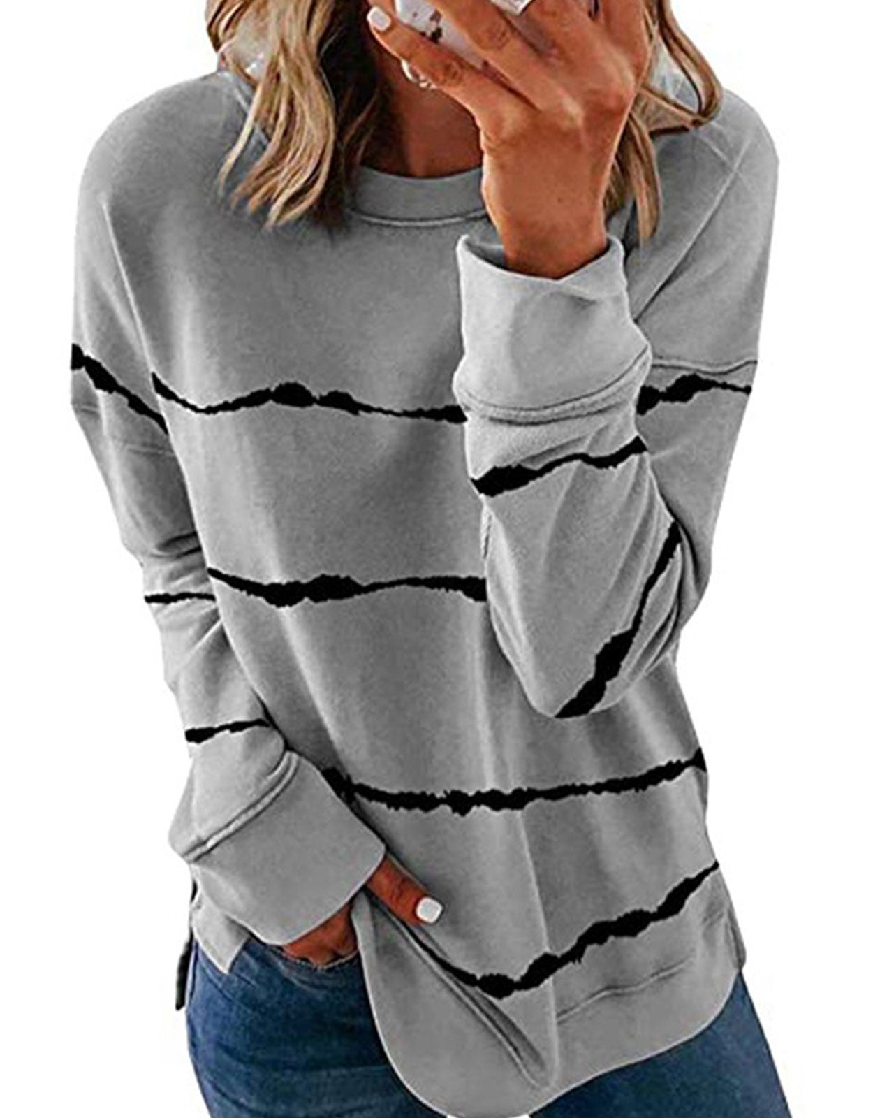 Striped Versatile Crewneck Loose Long Sleeve T-Shirt