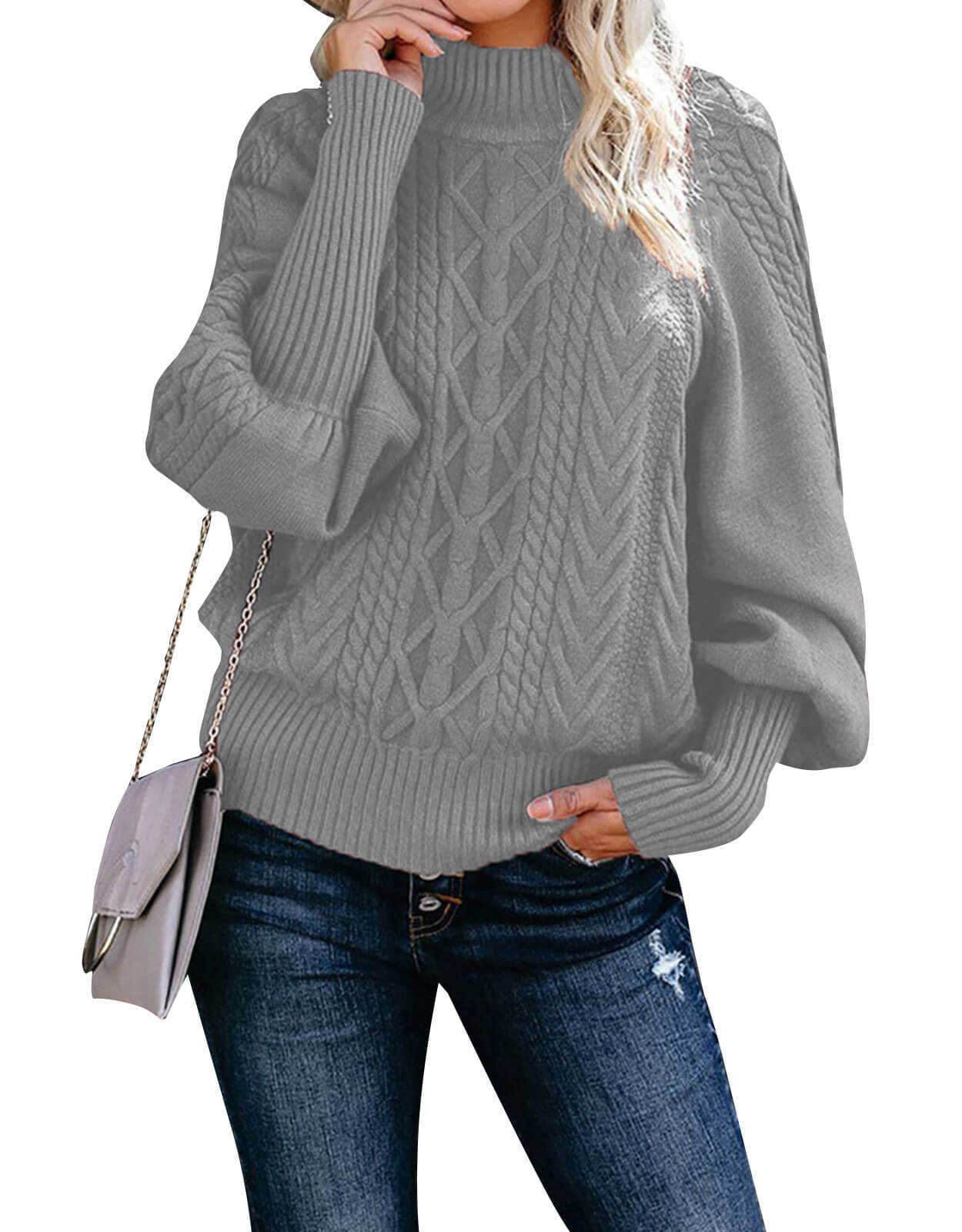 Mid Neck Loose Knit Solid Color Sweater