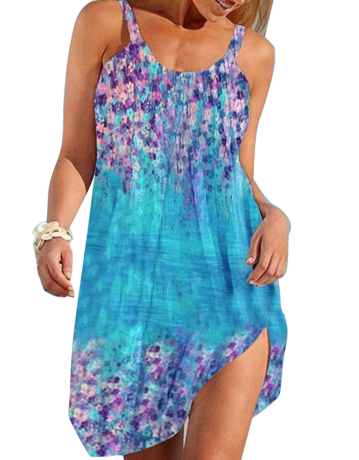 Womens Cover Up Summer Sleeveless Beach Cover Up Tropical Print Swimsuit Cover Ups Mini Boho Dress Coverup Shermie