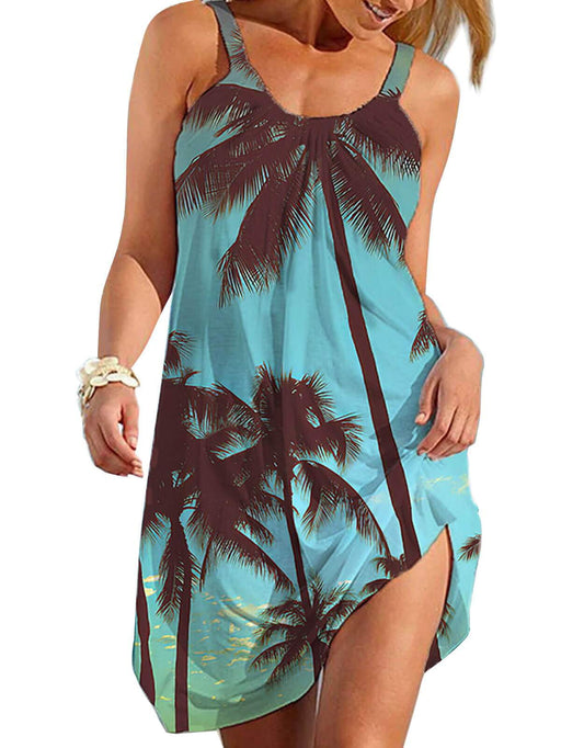 Womens Cover Up Summer Sleeveless Beach Cover Up Tropical Print Swimsuit Cover Ups Mini Boho Dress Coverup Shermie