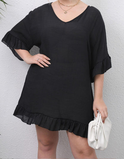 Beach Dresses Cover Ups with Ruffled Cuffs and Hem