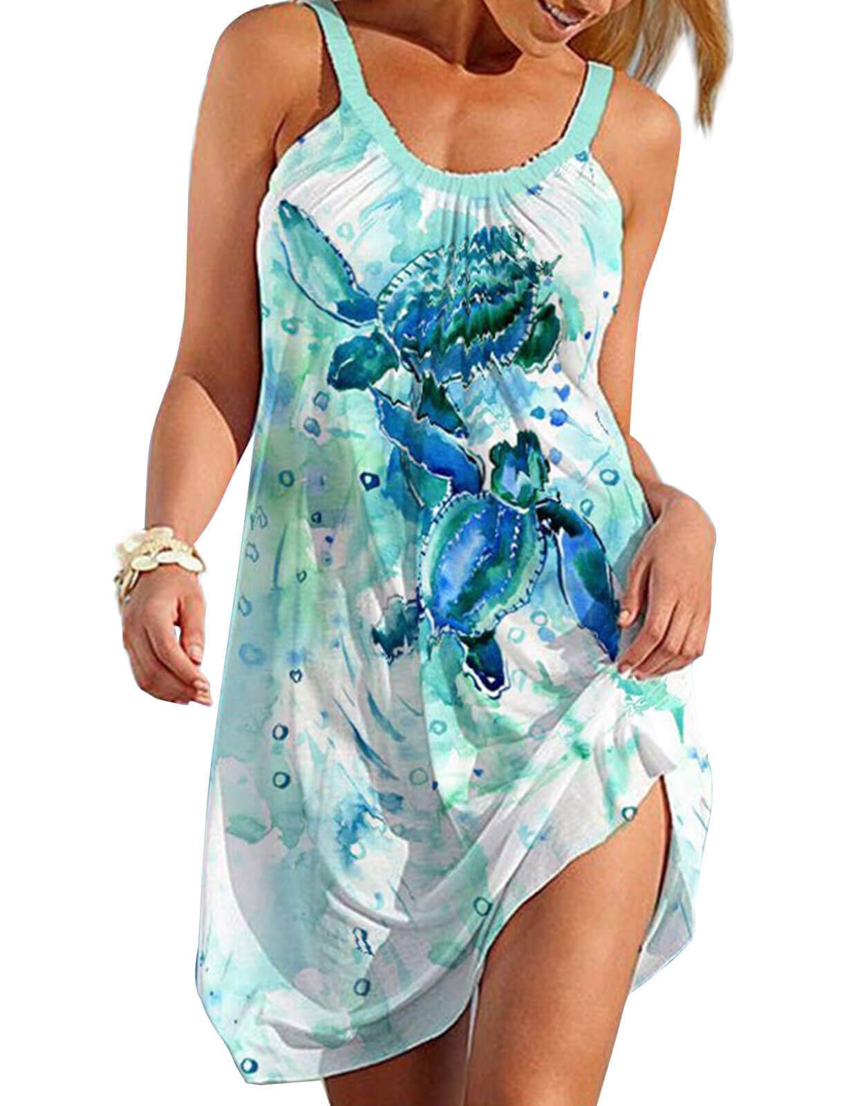 Womens Cover Up Summer Sleeveless Beach Cover Up Tropical Print Swimsuit Cover Ups Mini Boho Dress Coverup Shermie