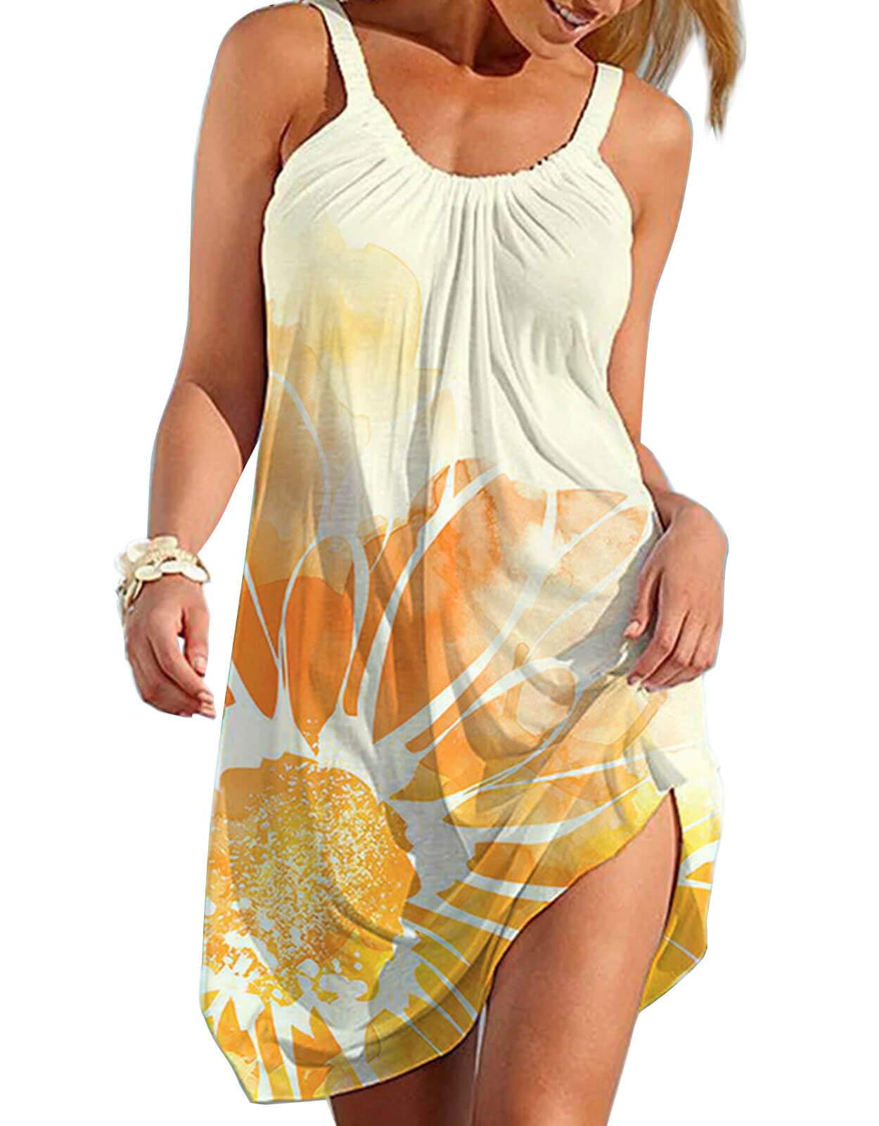 Womens Cover Up Summer Sleeveless Beach Cover Up Tropical Print Swimsuit Cover Ups Mini Boho Dress Coverup Shermie