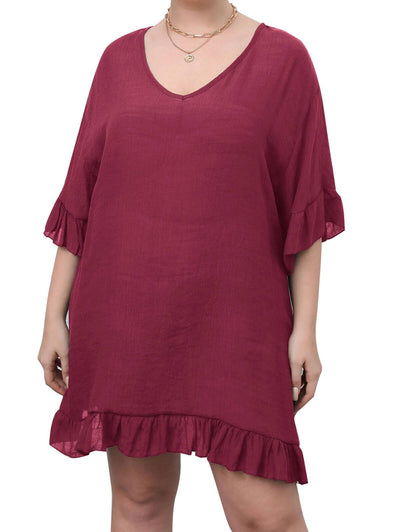 Beach Dresses Cover Ups with Ruffled Cuffs and Hem