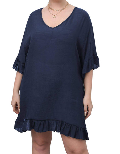 Beach Dresses Cover Ups with Ruffled Cuffs and Hem