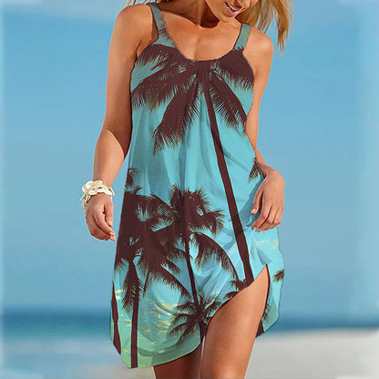 Womens Cover Up Summer Sleeveless Beach Cover Up Tropical Print Swimsuit Cover Ups Mini Boho Dress Coverup Shermie