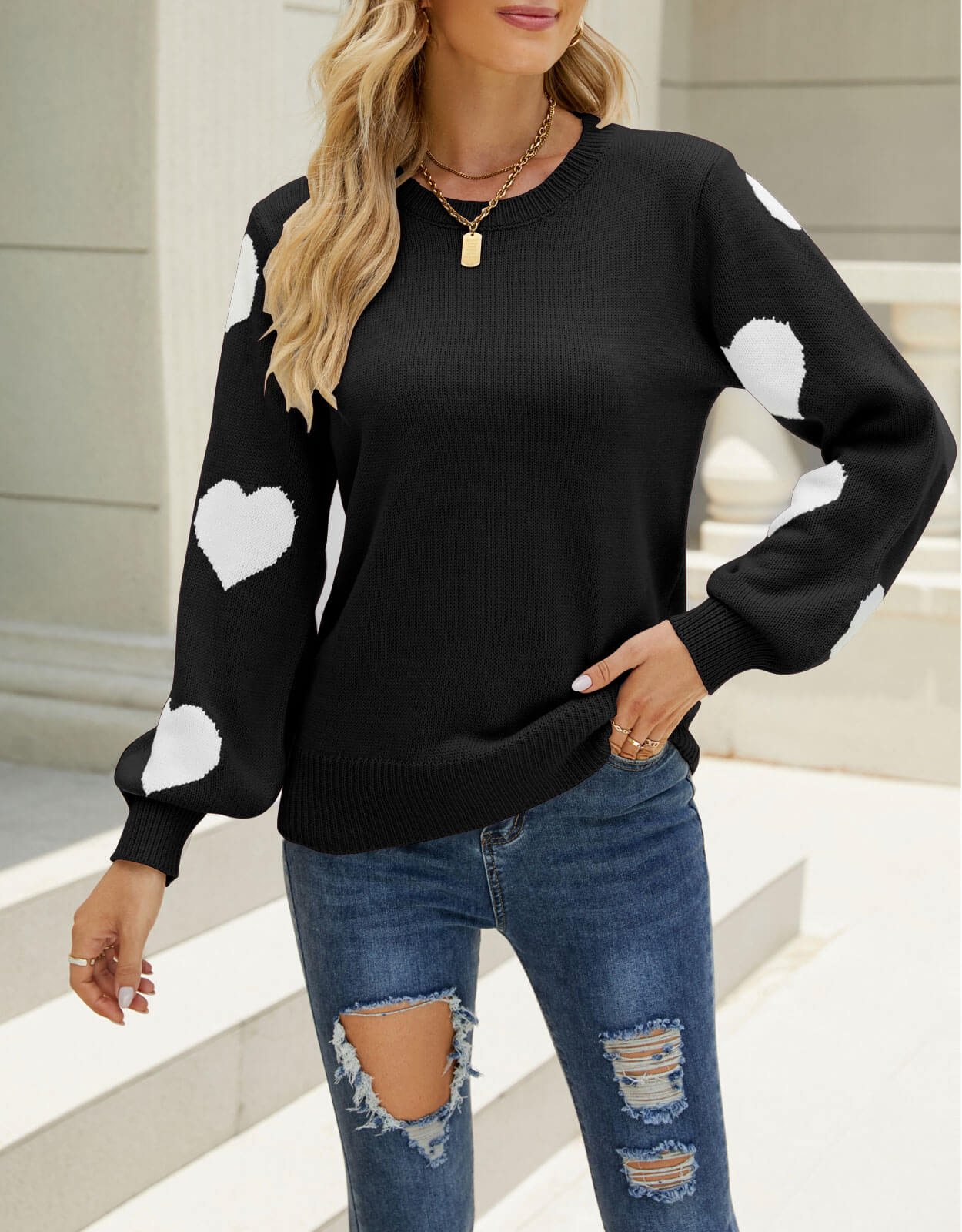 Shermie Cute Heart Knitted Sweaters Pullover