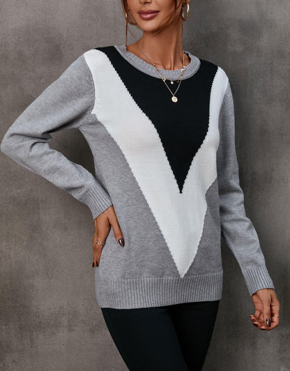 Crewneck Colorblock Pullover Knit Sweater Tops