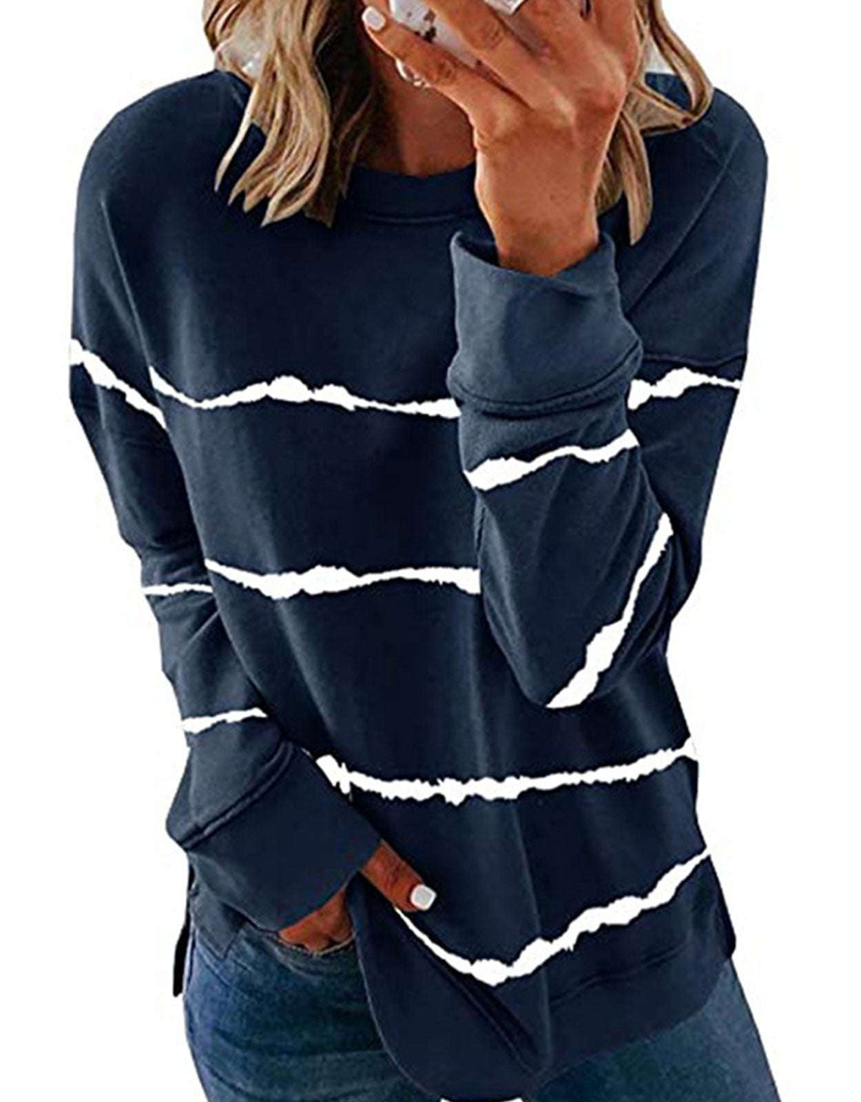 Striped Versatile Crewneck Loose Long Sleeve T-Shirt