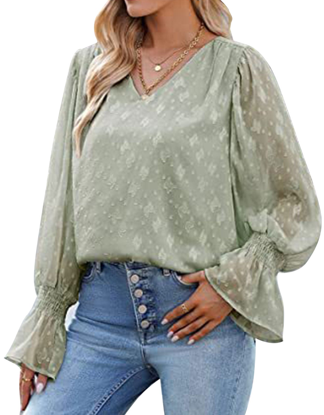 Long Sleeve Chiffon Lace Flare Sleeve Top