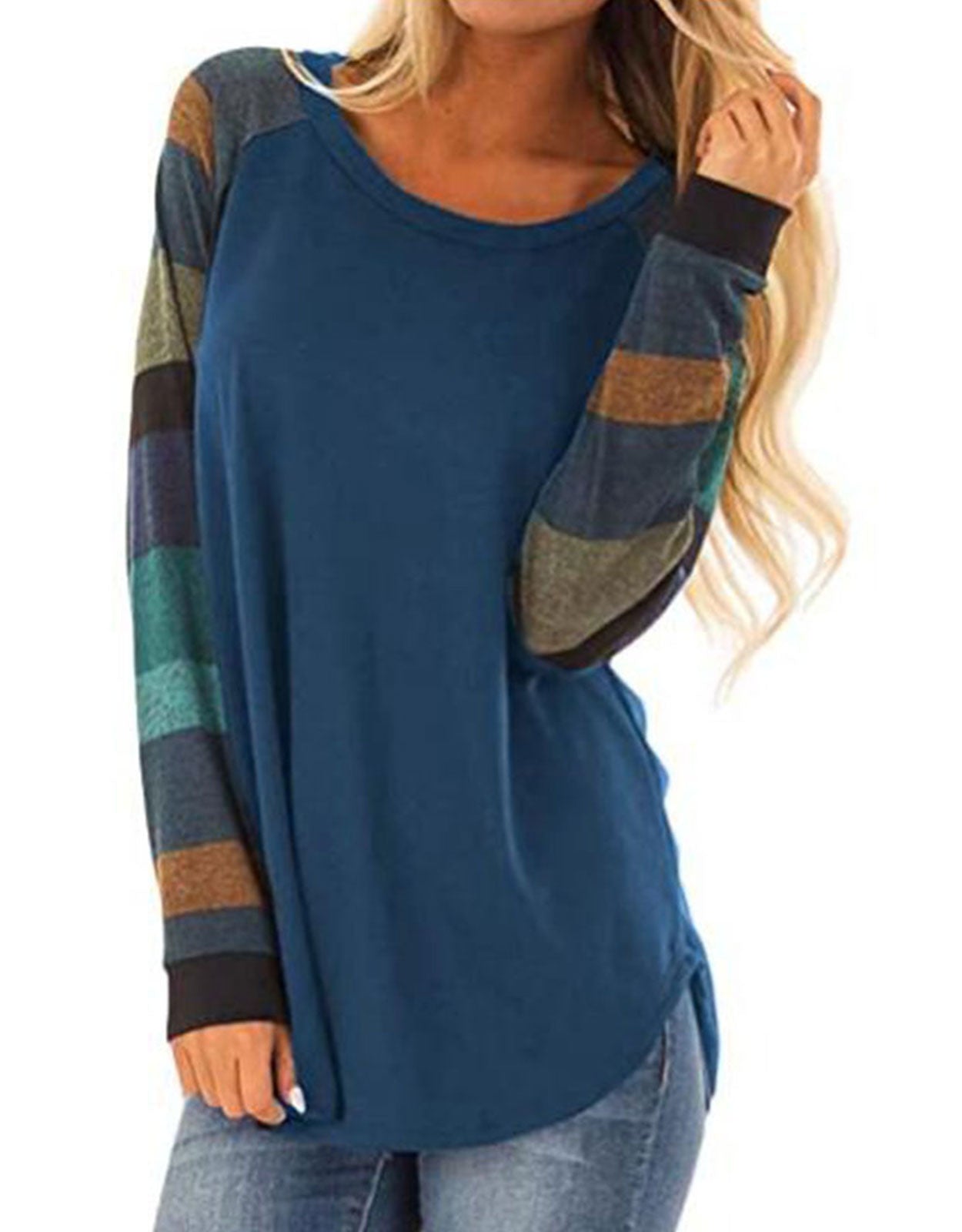 Women Striped Round Neck Long Sleeve Top