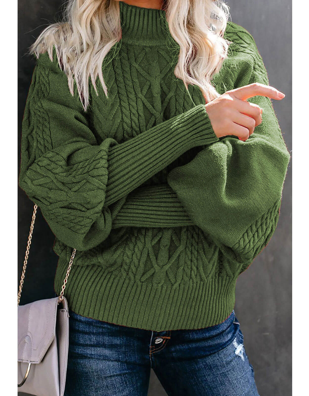 Mid Neck Loose Knit Solid Color Sweater