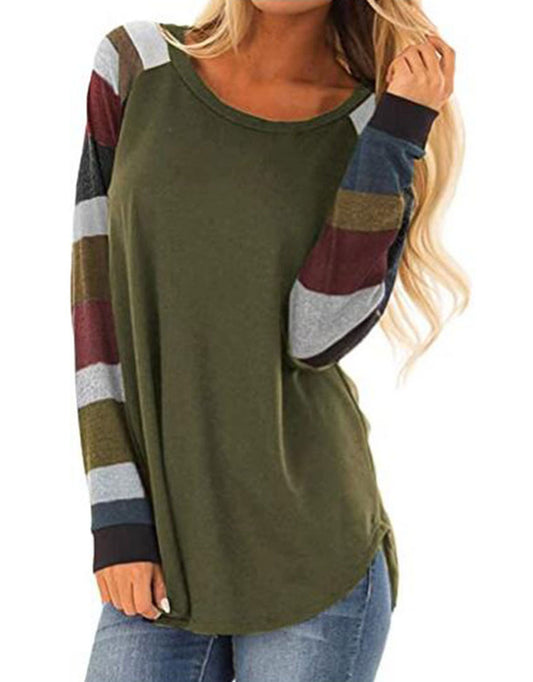 Women Striped Round Neck Long Sleeve Top