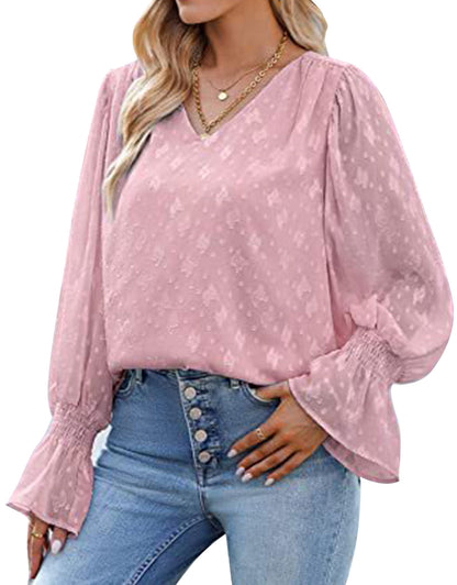 Long Sleeve Chiffon Lace Flare Sleeve Top