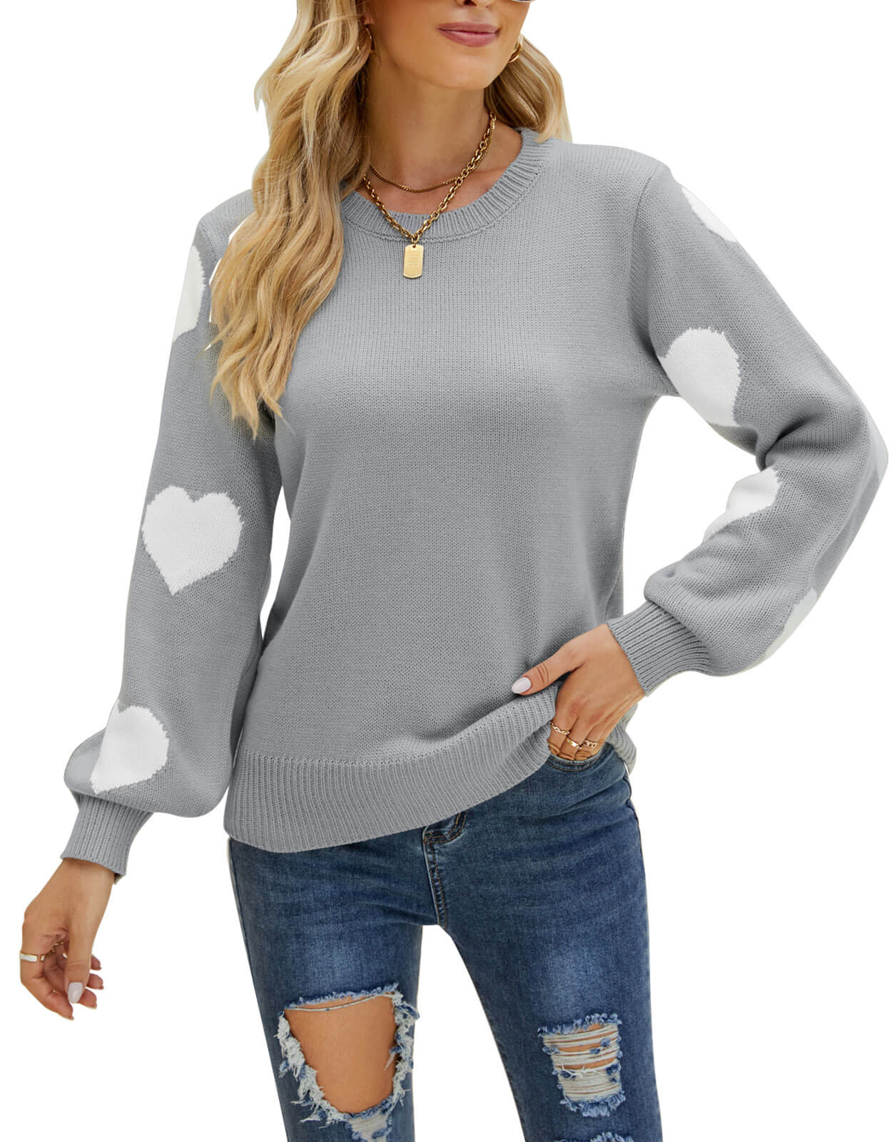 Shermie Cute Heart Knitted Sweaters Pullover