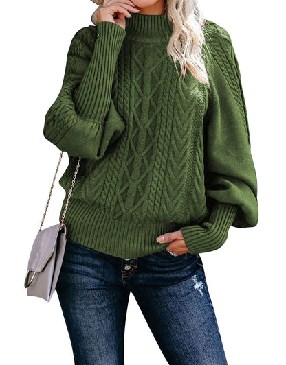 Mid Neck Loose Knit Solid Color Sweater