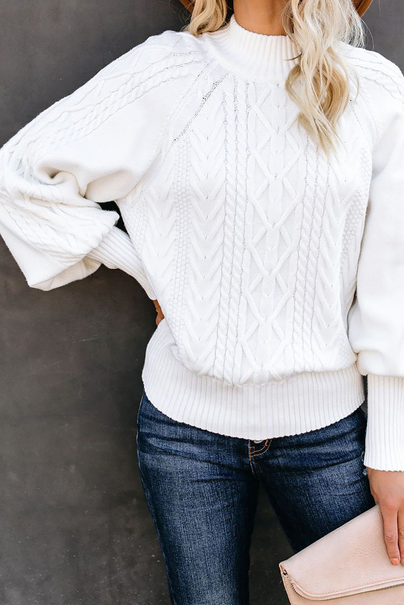 Mid Neck Loose Knit Solid Color Sweater