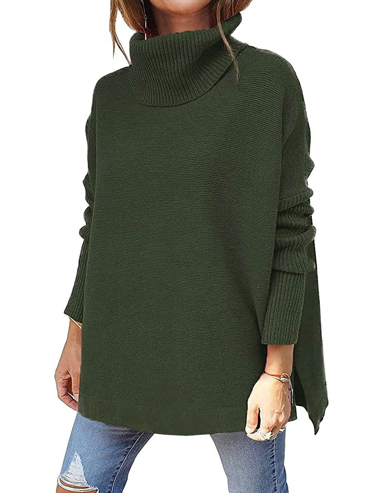 Mid Length Turtleneck Bat Sleeve Sweater